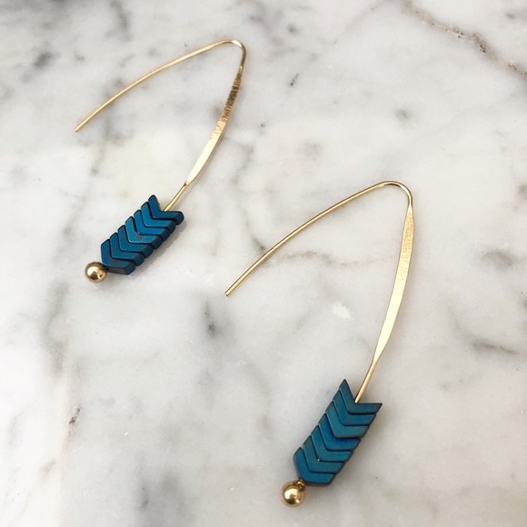 Natural Blue Hematite Stone Spear Earrings - Picture 2 of 5